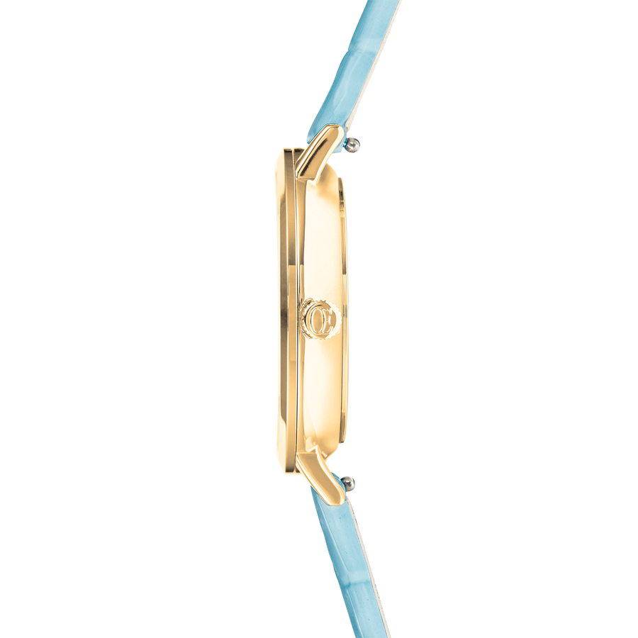 Uhr Rund Pastel Lovers Gold Armband Leder Blau