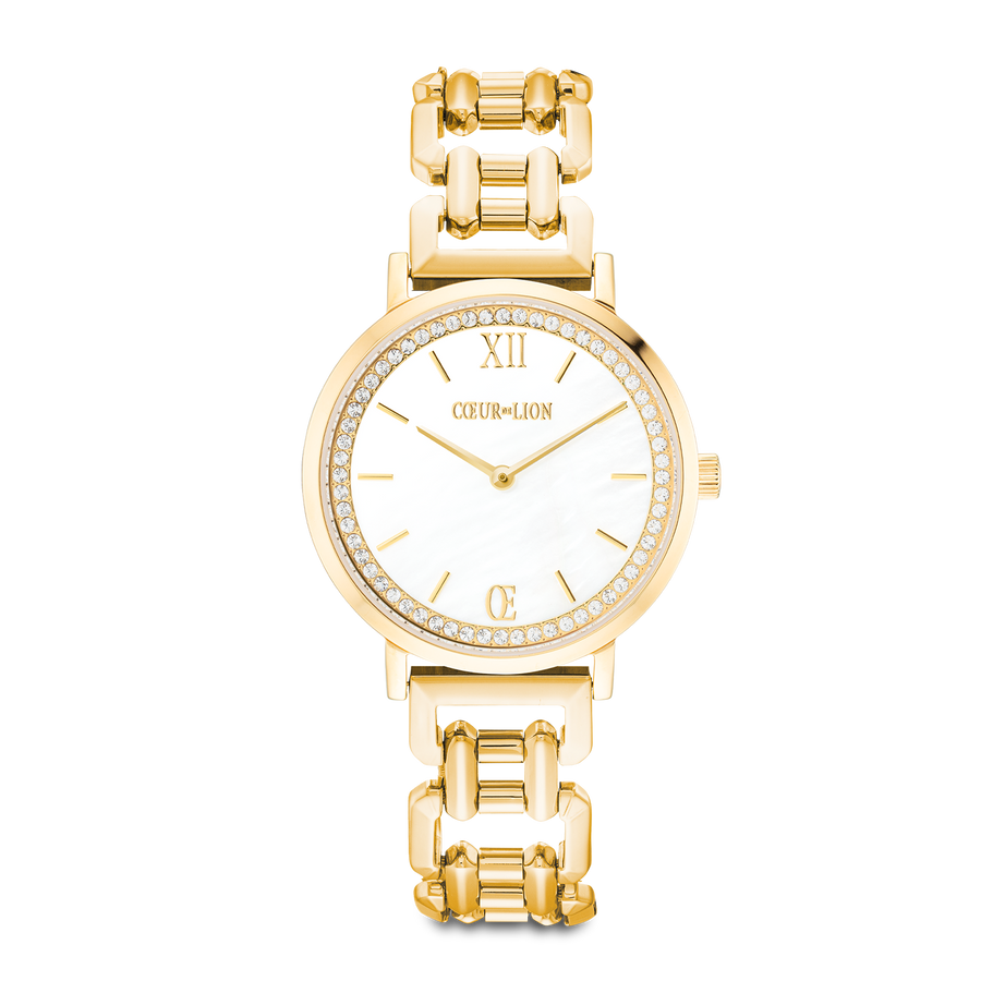 Uhr Rund Sparkling Perlmutt Statement Gold