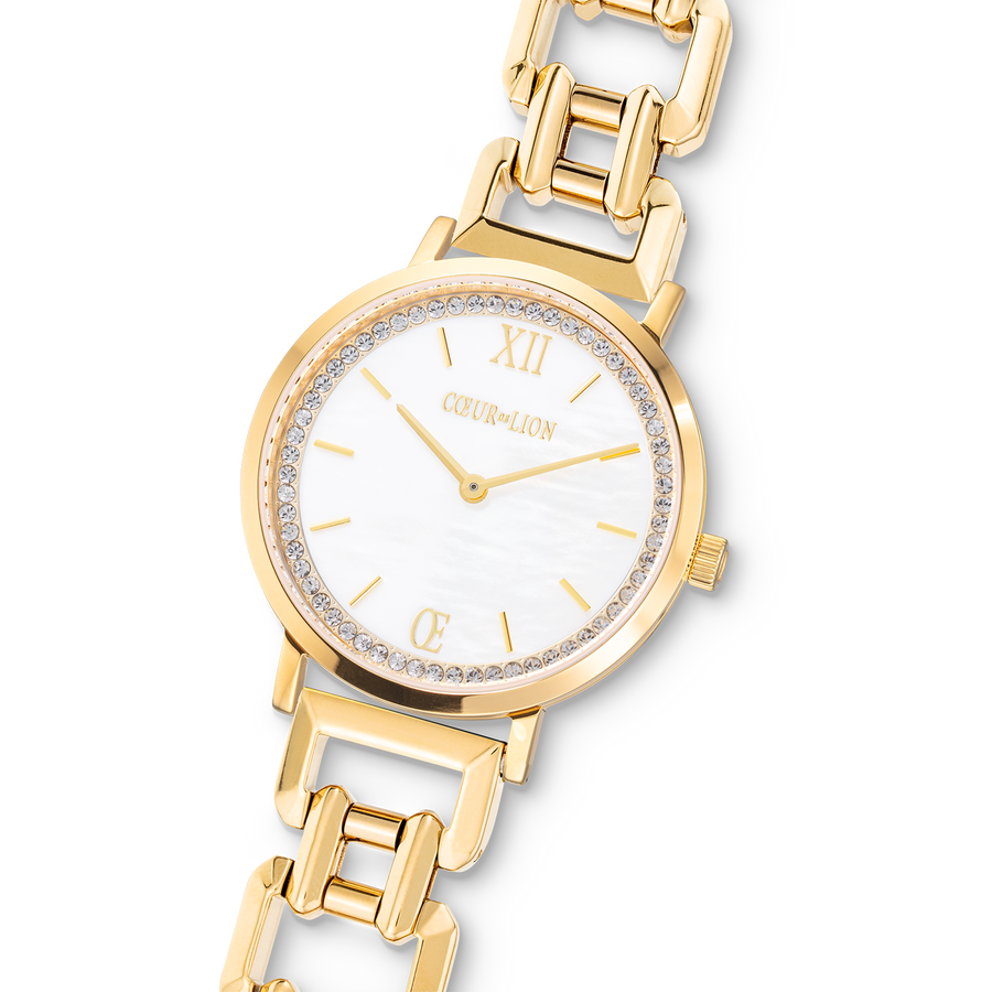 Uhr Rund Sparkling Perlmutt Statement Gold