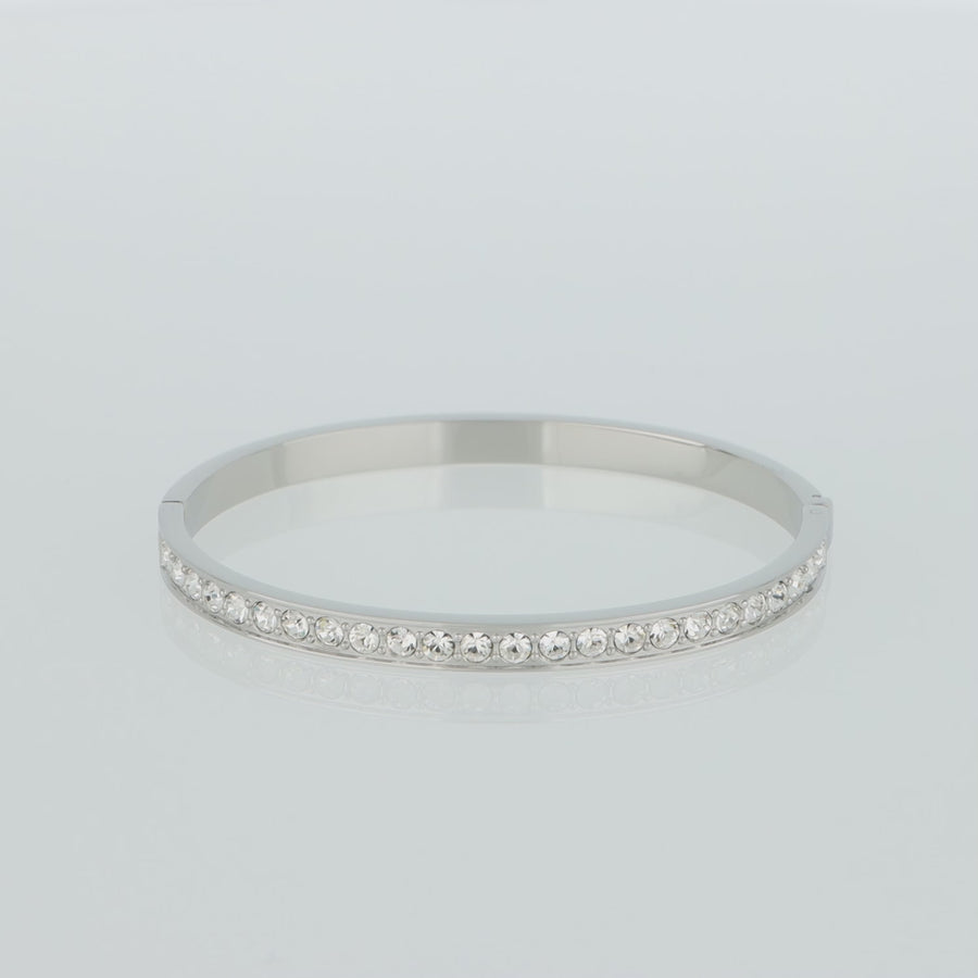Armreif Edelstahl & Kristalle silber kristall (Größe 17 cm)