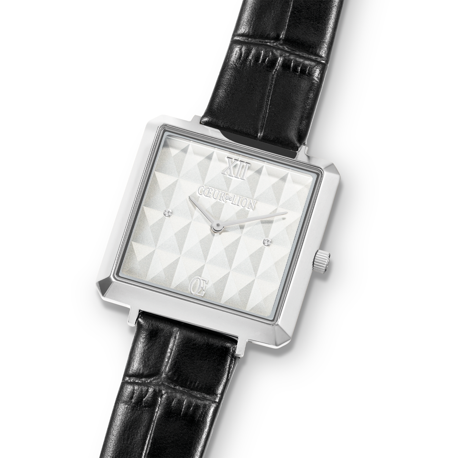Uhr Iconic Cube Spikes Silber Armband Leder Schwarz