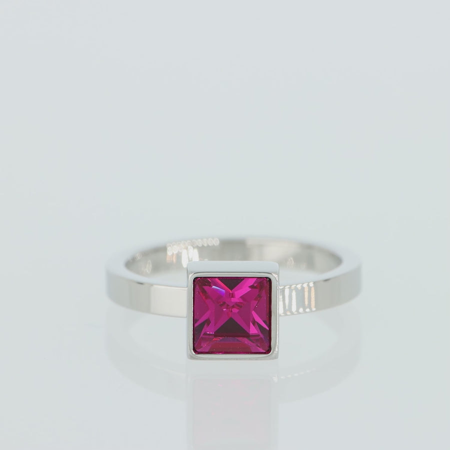 Brilliant Square big Ring silber pink